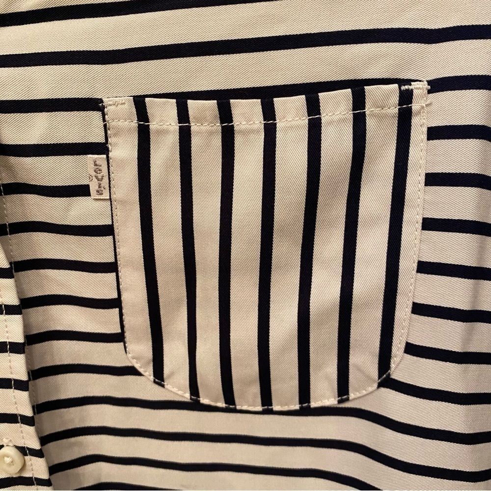 NWT~LEVI’S Women Black White Stripe Loose Fit Long Sleeve Dress Size Small - Picture 4 of 10